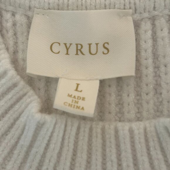 Cyrus Juniors Size Large White Cable Knit Crewneck Sweater Vest Academia Preppy - Picture 6 of 11